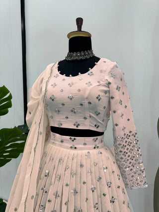 Light Pink Designer Faux Georgette Semi-Stitched Lehenga Set with 9mm Sequin Embroidery & Cutwork Dupatta Clothsvilla