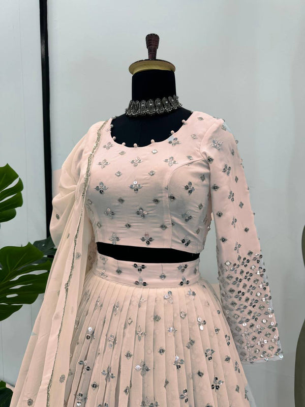 Light Pink Designer Faux Georgette Semi-Stitched Lehenga Set with 9mm Sequin Embroidery & Cutwork Dupatta Clothsvilla