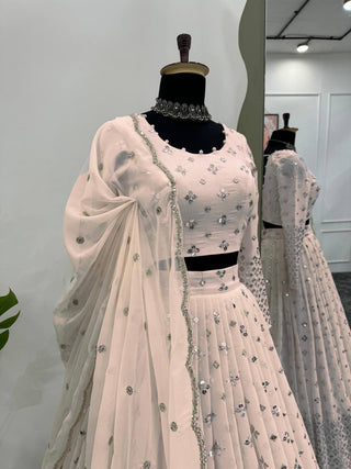 Light Pink Designer Faux Georgette Semi-Stitched Lehenga Set with 9mm Sequin Embroidery & Cutwork Dupatta Clothsvilla