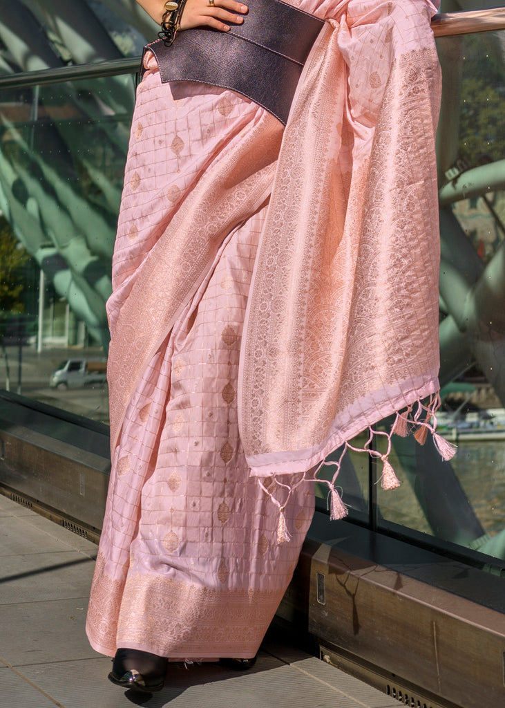 Light Pink Elegant Banarasi Blended Silk Saree – Handwoven Heritage for Special Occasions ClothsVilla