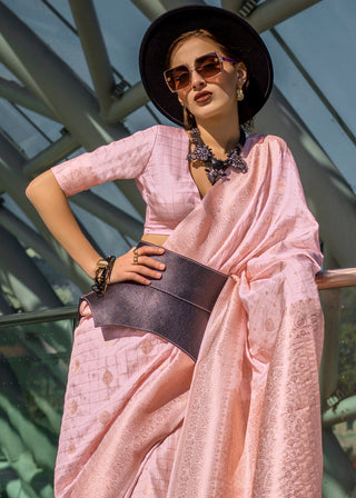 Light Pink Elegant Banarasi Blended Silk Saree – Handwoven Heritage for Special Occasions ClothsVilla