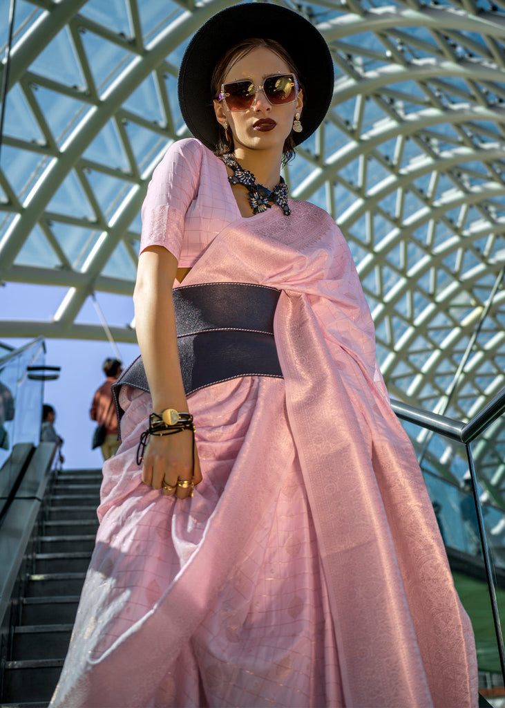 Light Pink Elegant Banarasi Blended Silk Saree – Handwoven Heritage for Special Occasions ClothsVilla