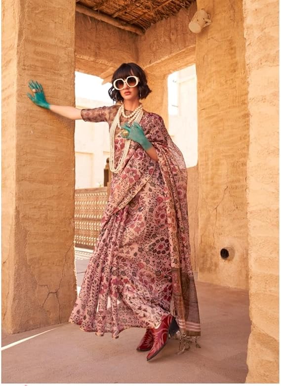 Light Pink Elegant Banarasi Tissue Saree with Unstitched Blouse Piece ClothsVilla Main image