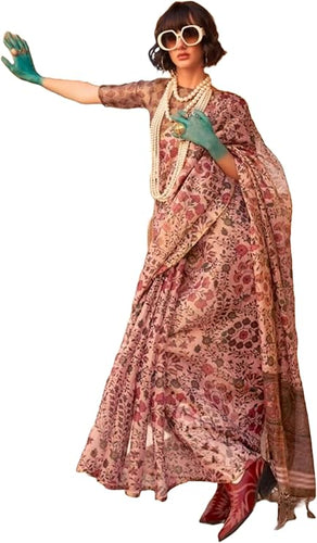 Light Pink Elegant Banarasi Tissue Saree with Unstitched Blouse Piece ClothsVilla
