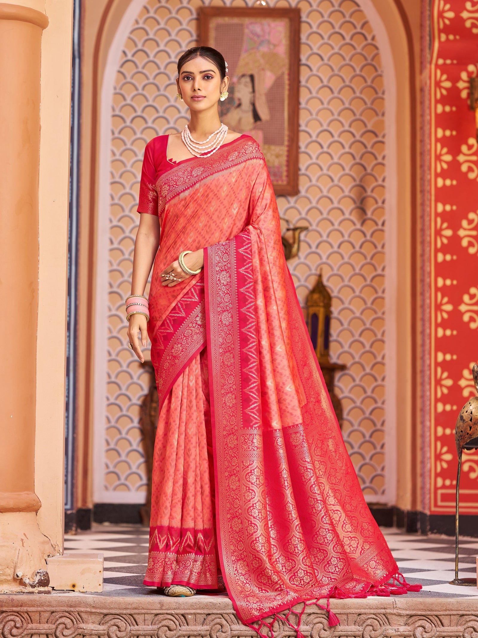 Light Pink Elegant Banarasi Tissue Silk Saree with Zari Woven Design ClothsVilla