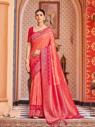 Light Pink Elegant Banarasi Tissue Silk Saree with Zari Woven Design ClothsVilla