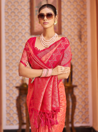 Light Pink Elegant Banarasi Tissue Silk Saree with Zari Woven Design ClothsVilla