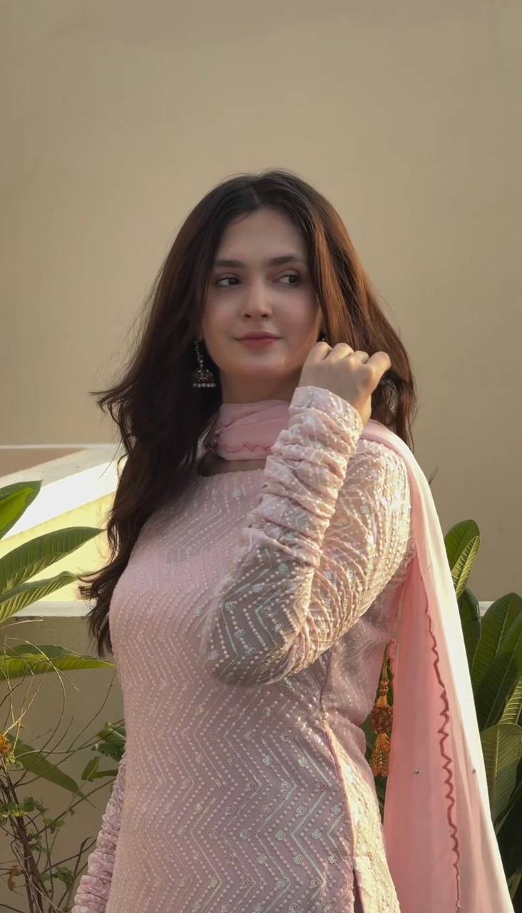 Light Pink Elegant Faux Georgette Embroidered Suit Set ClothsVilla