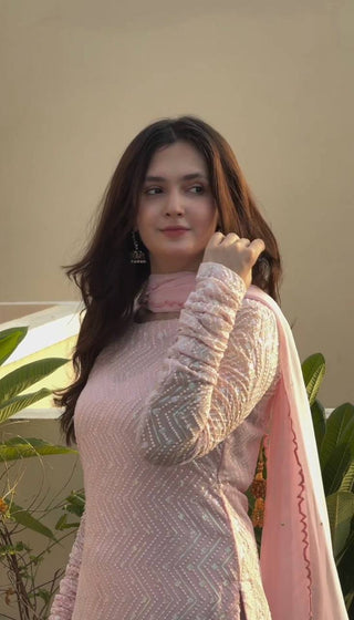 Light Pink Elegant Faux Georgette Embroidered Suit Set ClothsVilla