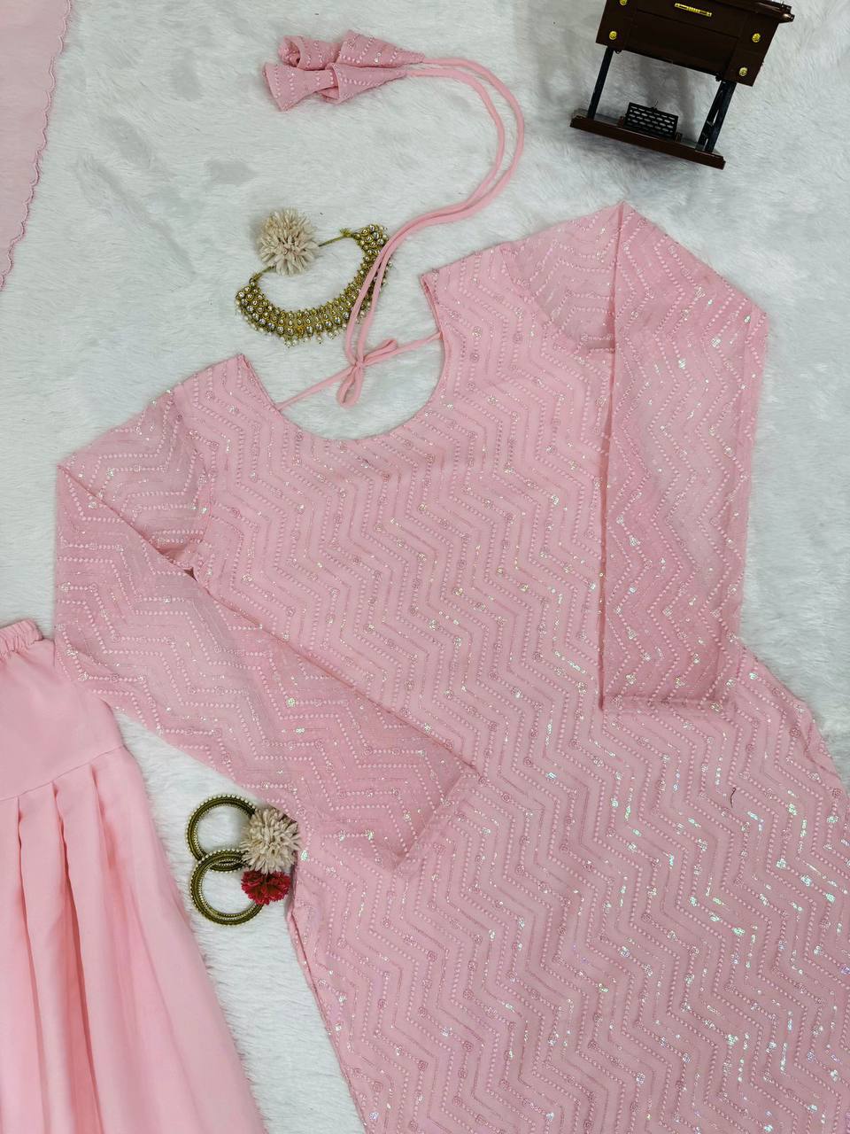 Light Pink Elegant Faux Georgette Embroidered Suit Set ClothsVilla