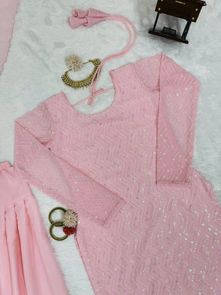 Light Pink Elegant Faux Georgette Embroidered Suit Set ClothsVilla