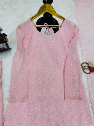 Light Pink Elegant Faux Georgette Embroidered Suit Set ClothsVilla