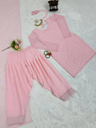 Light Pink Elegant Faux Georgette Embroidered Suit Set ClothsVilla