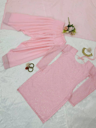 Light Pink Elegant Faux Georgette Embroidered Suit Set ClothsVilla