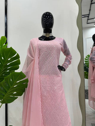 Light Pink Elegant Faux Georgette Embroidered Suit Set ClothsVilla