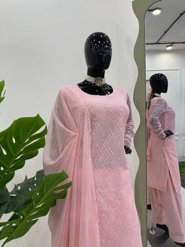 Light Pink Elegant Faux Georgette Embroidered Suit Set ClothsVilla