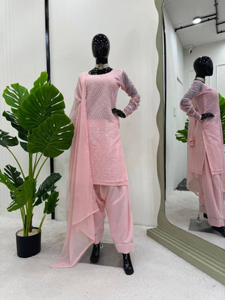 Light Pink Elegant Faux Georgette Embroidered Suit Set ClothsVilla