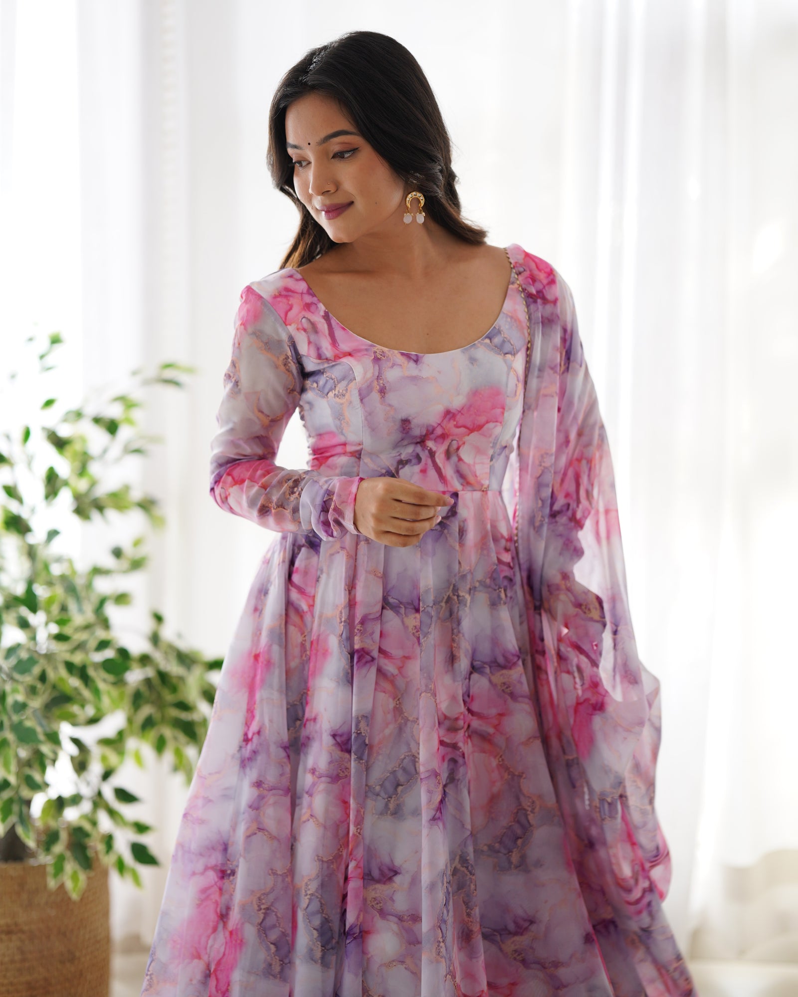 Light Pink Elegant Festive Anarkali Set – Pure Soft Organza Silk with Dupatta & Pant