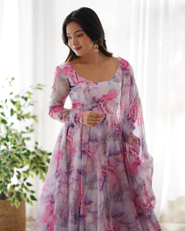Light Pink Elegant Festive Anarkali Set – Pure Soft Organza Silk with Dupatta & Pant