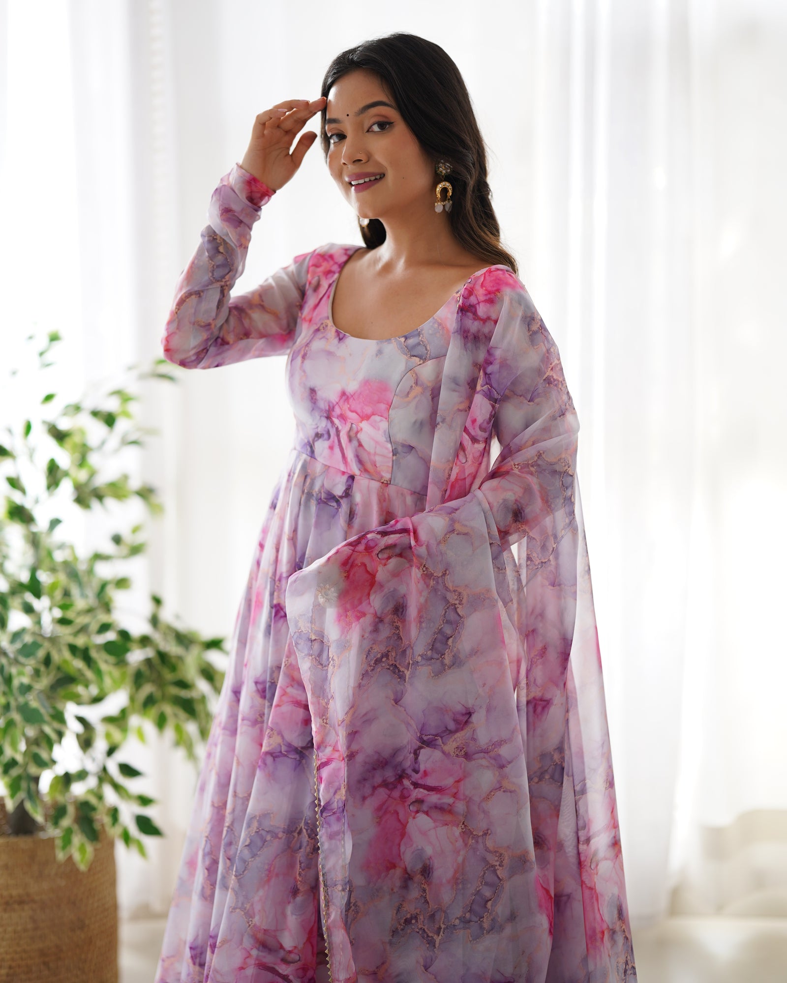 Light Pink Elegant Festive Anarkali Set – Pure Soft Organza Silk with Dupatta & Pant