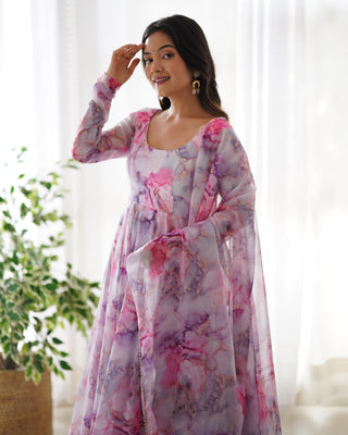 Light Pink Elegant Festive Anarkali Set – Pure Soft Organza Silk with Dupatta & Pant