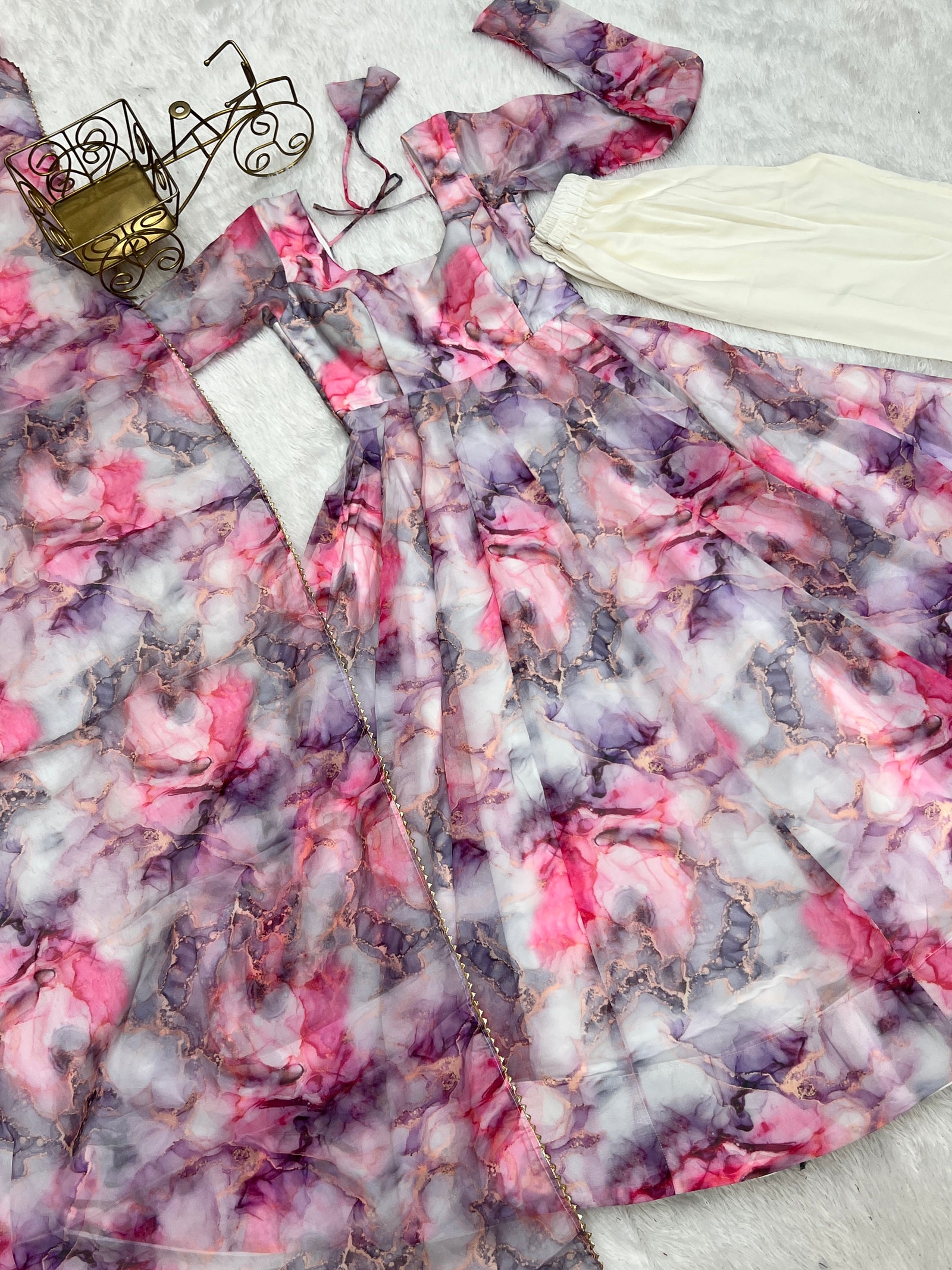 Light Pink Elegant Festive Anarkali Set – Pure Soft Organza Silk with Dupatta & Pant