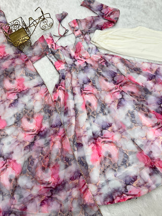 Light Pink Elegant Festive Anarkali Set – Pure Soft Organza Silk with Dupatta & Pant