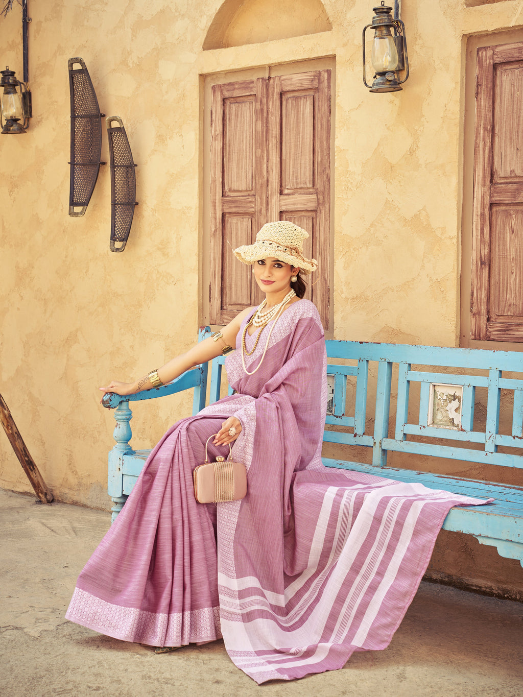 Light Pink Elegant Linen Saree with Chikankari Weaved Border ClothsVilla