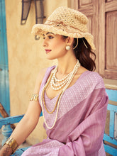 Load image into Gallery viewer, Light Pink Elegant Linen Saree with Chikankari Weaved Border ClothsVilla