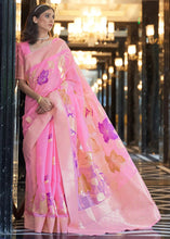 Load image into Gallery viewer, Light Pink Elegant Linen Saree with Floral Printed Weaving Work ClothsVilla