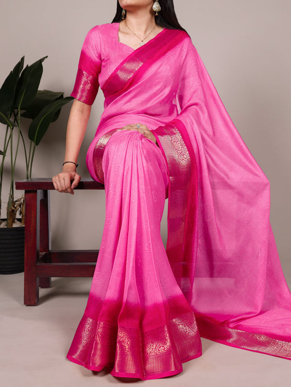 Light Pink Elegant Marsh Mello Zari Weaving Saree with Matching Unstitched Blouse – Traditional Festive & Wedding Wear Clothsvilla