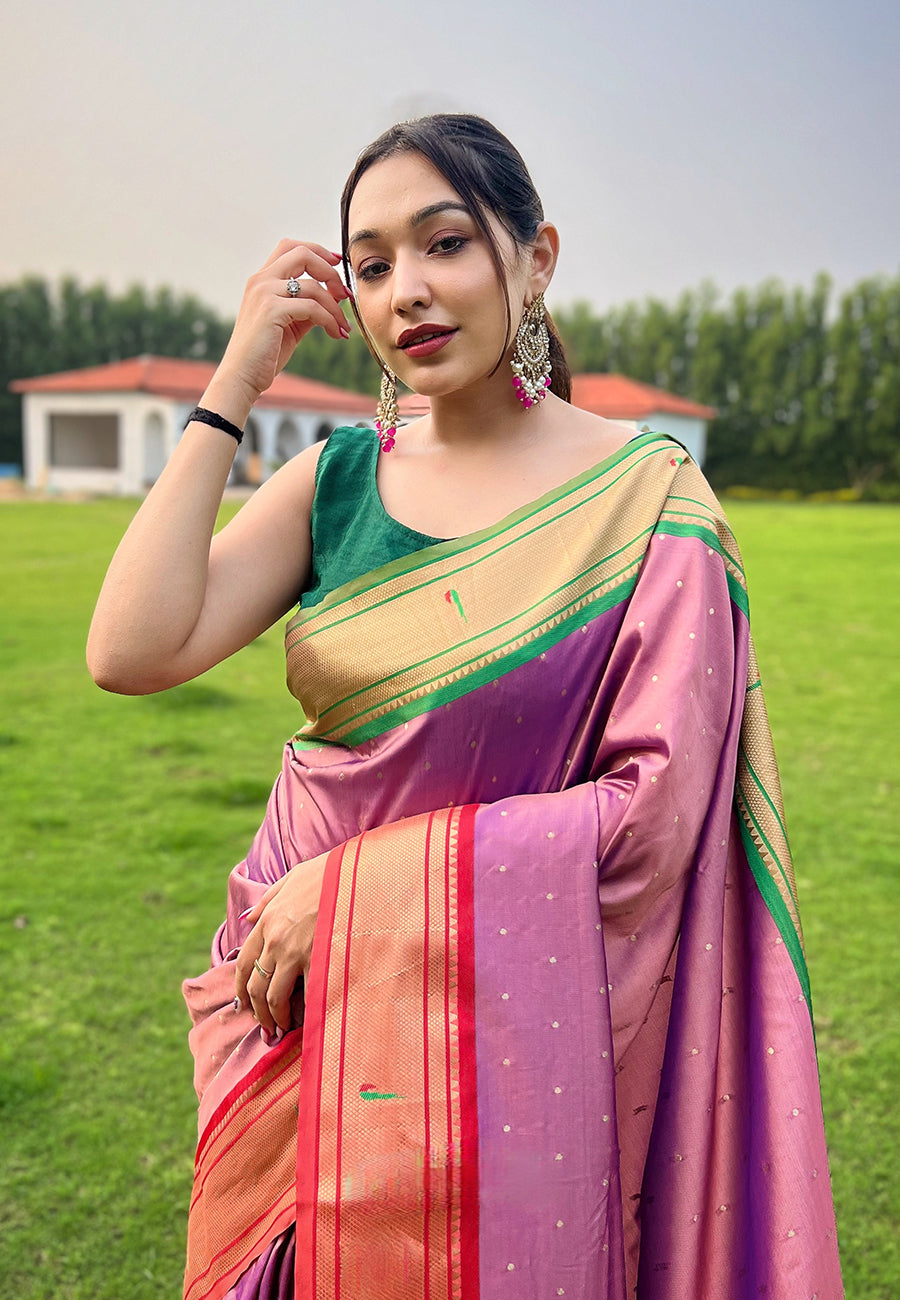 Light Pink Elegant Paithani Silk Saree with Jacquard Weaving Secondary image