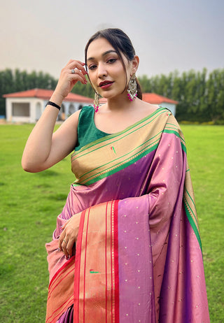 Light Pink Elegant Paithani Silk Saree with Jacquard Weaving ClothsVilla