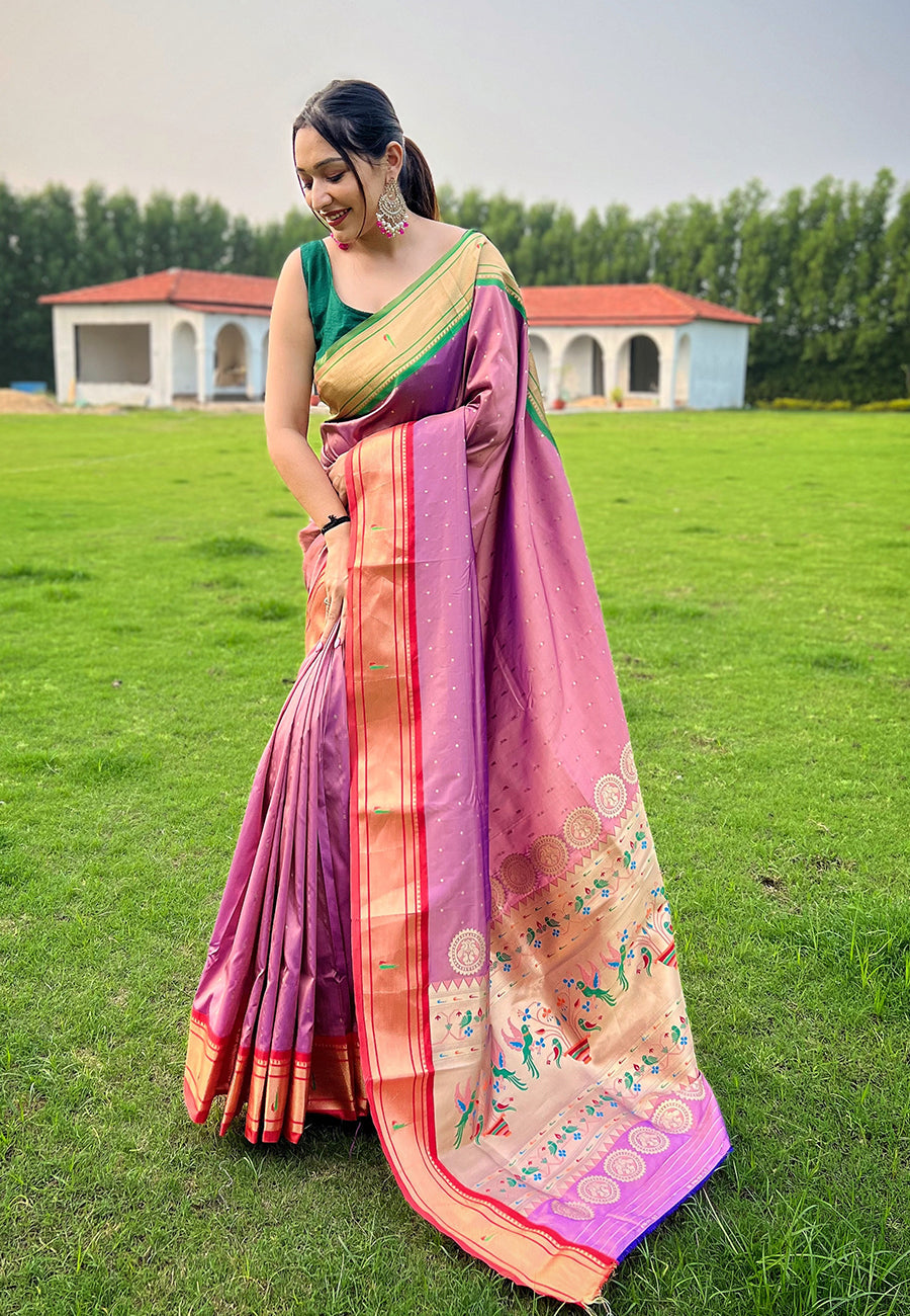 Light Pink Elegant Paithani Silk Saree with Jacquard Weaving ClothsVilla