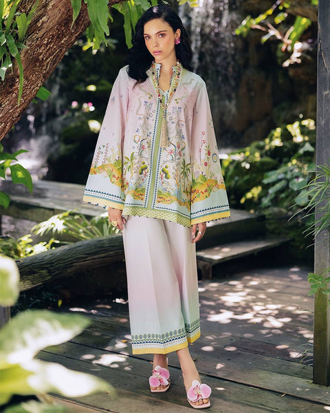 Light Pink Elegant Pure Natural Crepe Digital Print Co-Ord Set Top & Plazzo – Fully Stitched ClothsVilla Main image