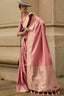 Light Pink Elegant Satin Silk Blend Saree with Matching Blended Silk Blouse Piece ClothsVilla