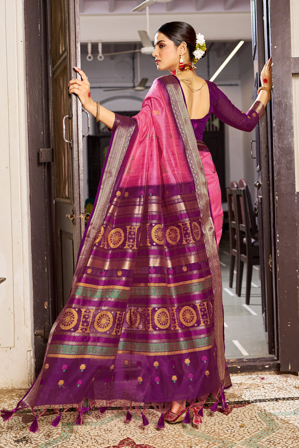 Light Pink Elegant Slub Lilan Saree – Luxurious Semi Tussar Silk ClothsVilla