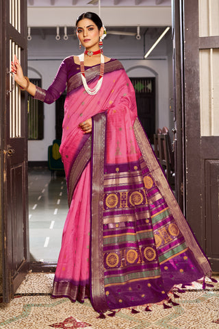 Light Pink Elegant Slub Lilan Saree – Luxurious Semi Tussar Silk ClothsVilla