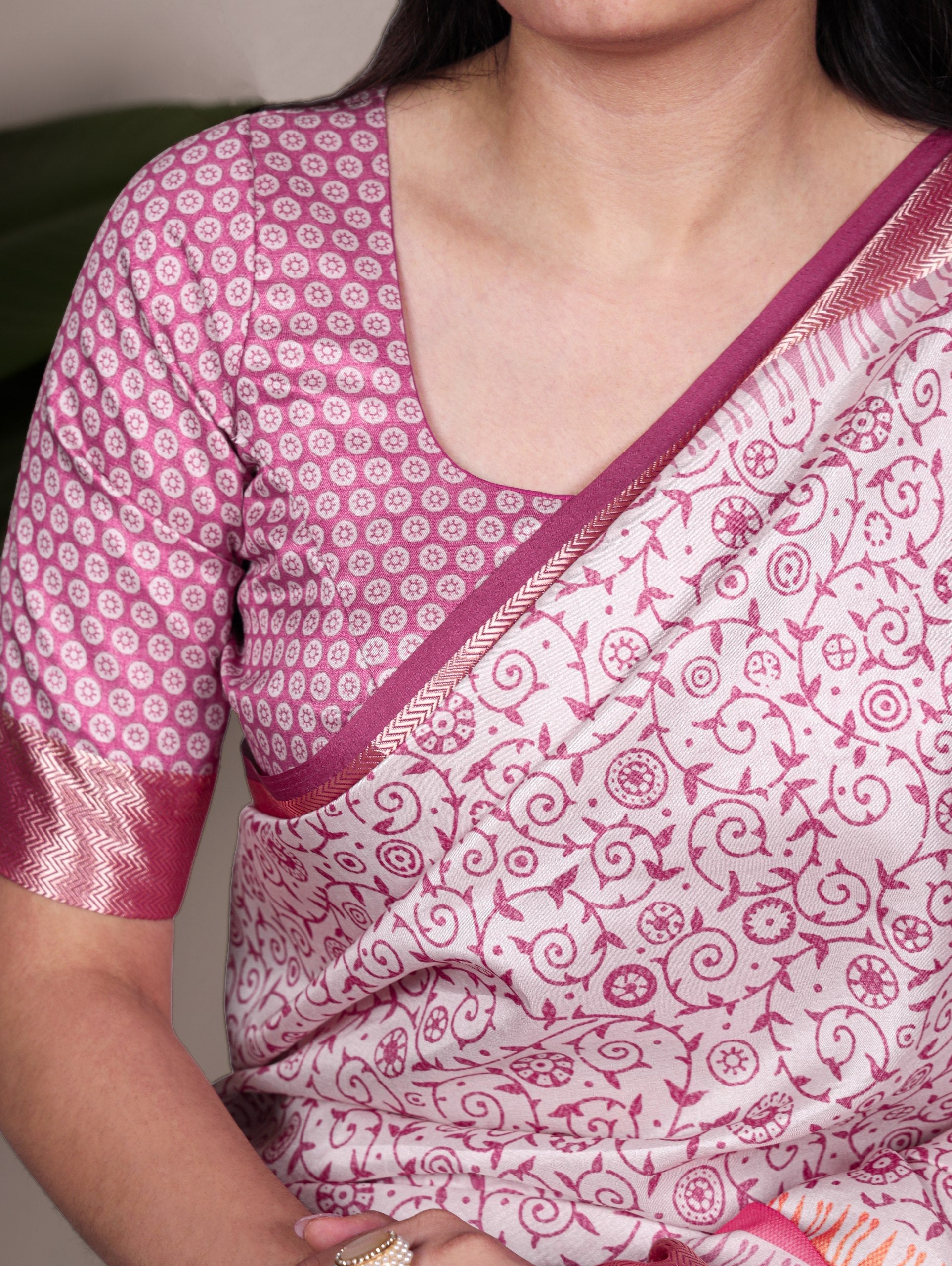 Light Pink Elegant Tasar Silk Printed Saree with Viscose Border & Matching Unstitched Blouse – Premium Traditional Party & Festive Wear ClothsVilla