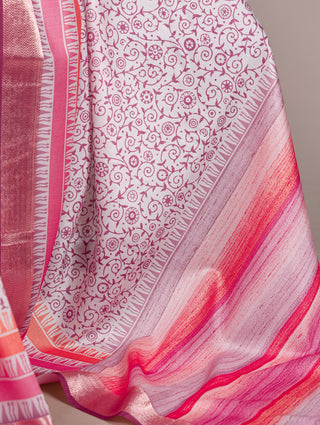 Light Pink Elegant Tasar Silk Printed Saree with Viscose Border & Matching Unstitched Blouse – Premium Traditional Party & Festive Wear ClothsVilla