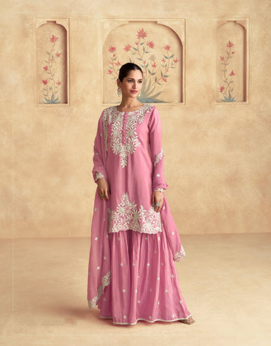 Light Pink Chinon Kurta Sharara Set ClothsVilla
