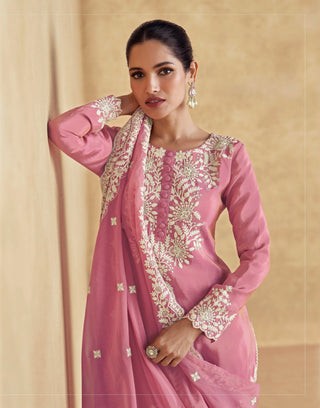 Light Pink Chinon Kurta Sharara Set ClothsVilla