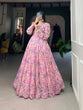 Load image into Gallery viewer, Light Pink Exquisite Floral Print Georgette Gown with Lace Accents ClothsVilla