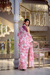 Load image into Gallery viewer, Light Pink Floral Print Weightless Marble Saree with Pearl Lace Border &amp; Moonga Silk Blouse ClothsVilla