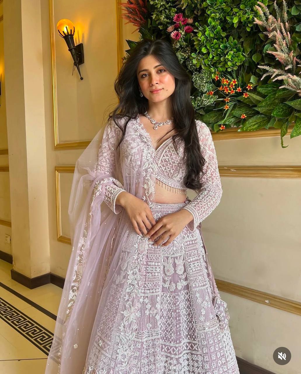 Light Pink Glamorous Net Lehenga Set with Resham & Sequins Work ClothsVilla