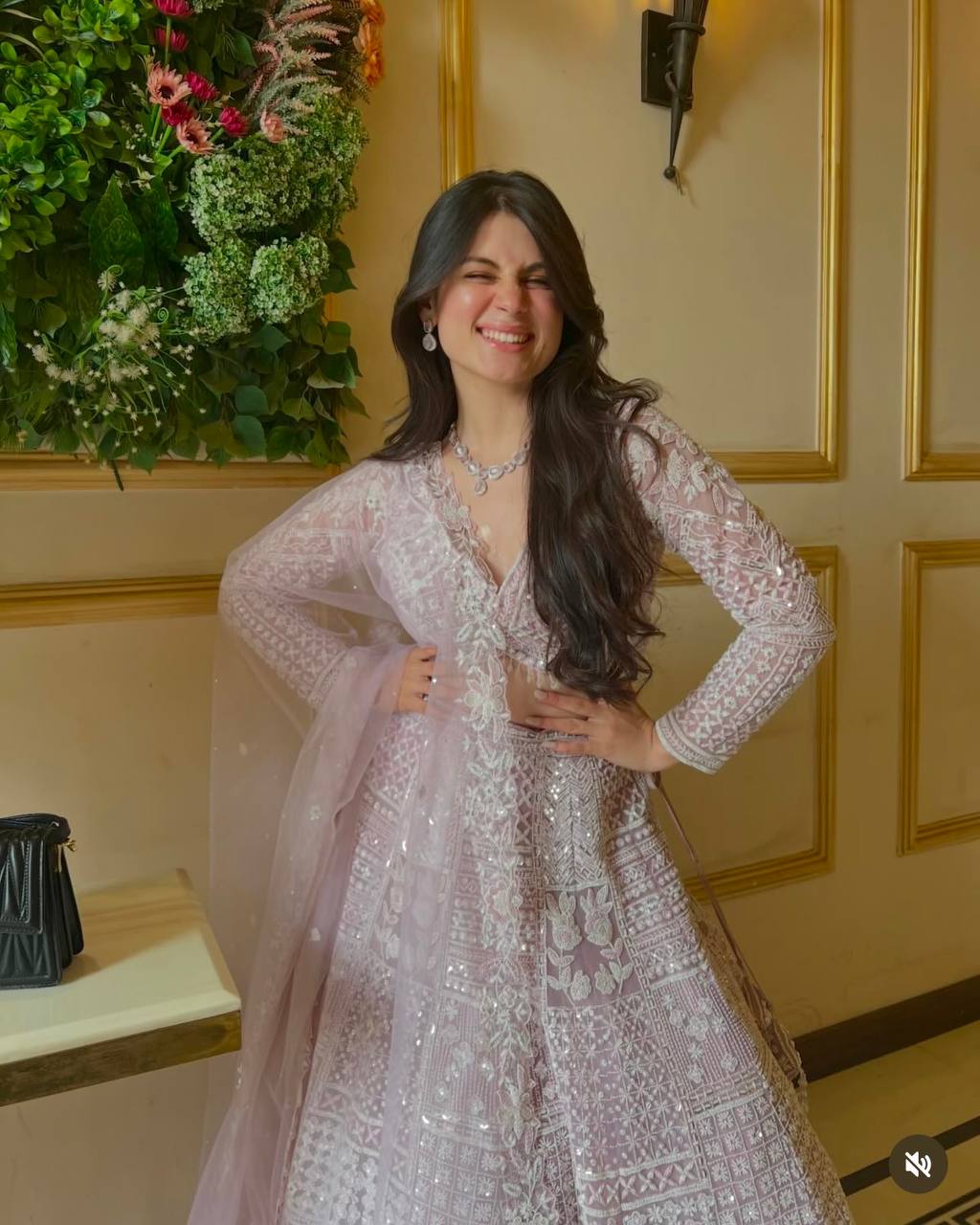 Light Pink Glamorous Net Lehenga Set with Resham & Sequins Work ClothsVilla