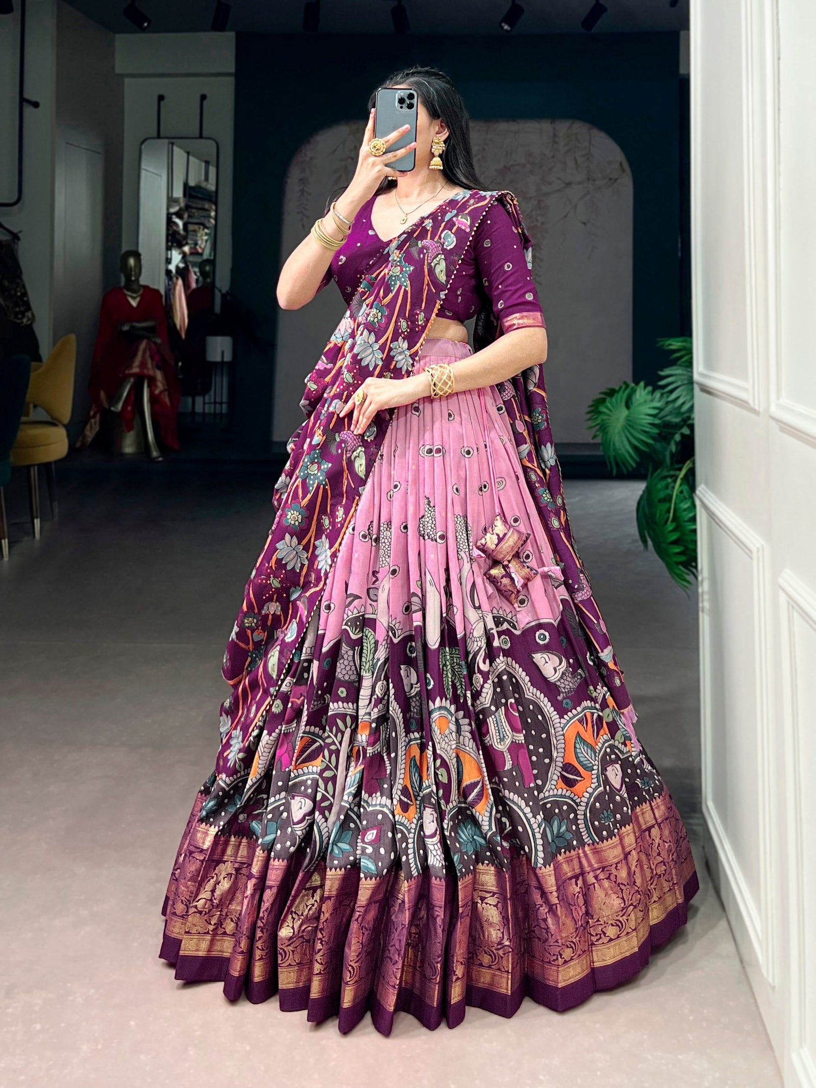 Light Pink Kalamkari Print Lehenga Choli ClothsVilla