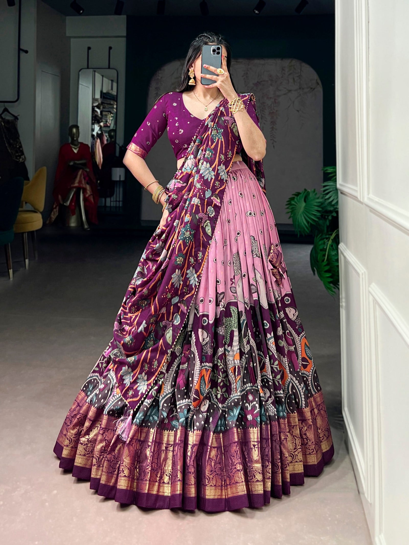 Light Pink Kalamkari Print Lehenga Choli ClothsVilla