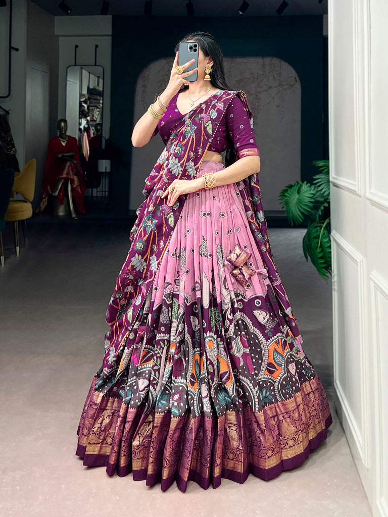 Light Pink Kalamkari Print Lehenga Choli ClothsVilla