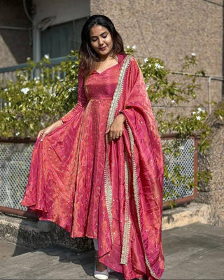 Light Pink Premium Designer Party Wear Pur Twil Gold Net Anarkali Gown, Dupatta Set – Elegant Festive Look ClothsVilla